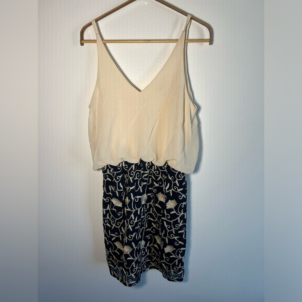 Cute Lace & beads white navy embroidered dress
